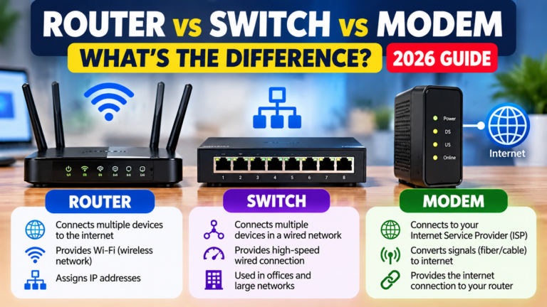 Router vs switch vs modem – comparison of networking devices for home and office networks.